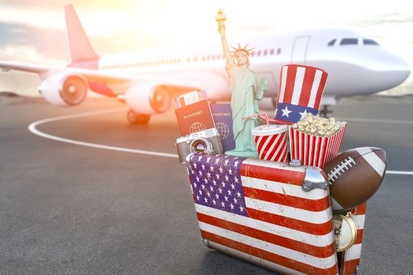 Avion et valise en look USA