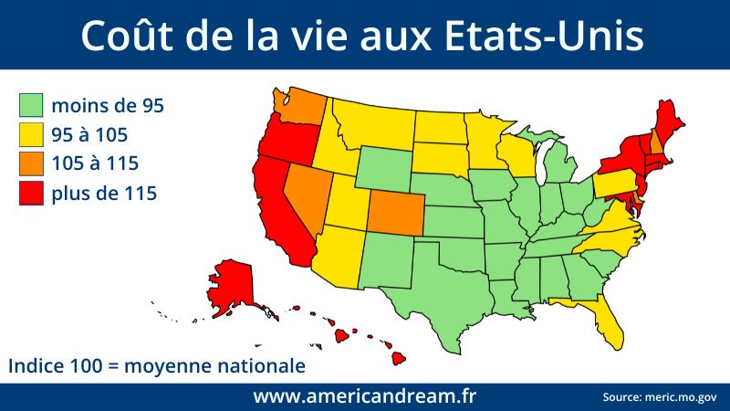 Carte du coût de la vie aux USA